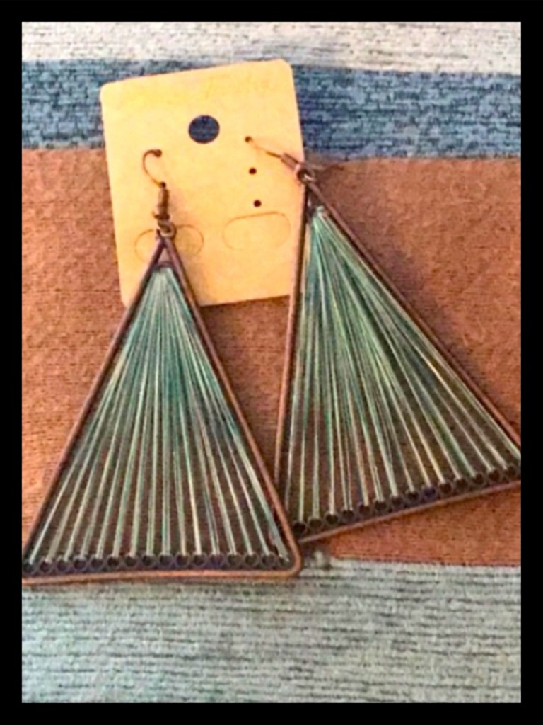Bronze Geometric Triangle Drop Earrings New